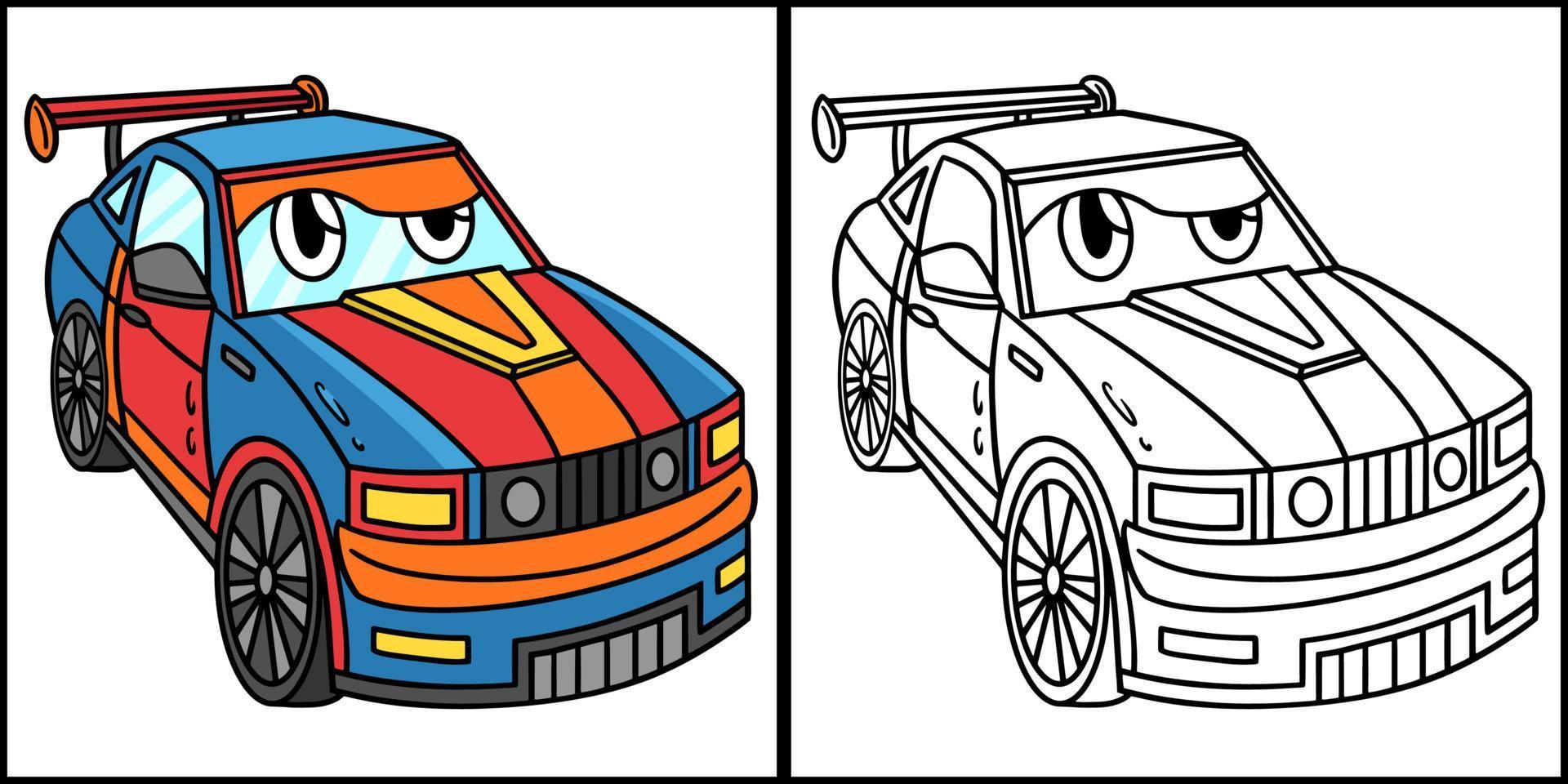 racing auto met gezicht voertuig kleur illustratie vector