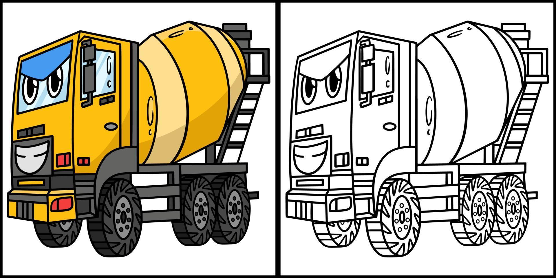 betonmixer met gezicht voertuig kleurplaat vector