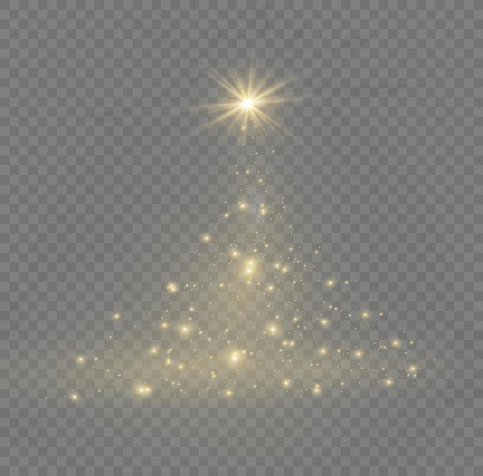 Kerstmis boom van licht vector. gouden Kerstmis boom net zo een symbool van een gelukkig nieuw jaar, een vrolijk Kerstmis vakantie. gouden licht decoratie. helder glimmend vector