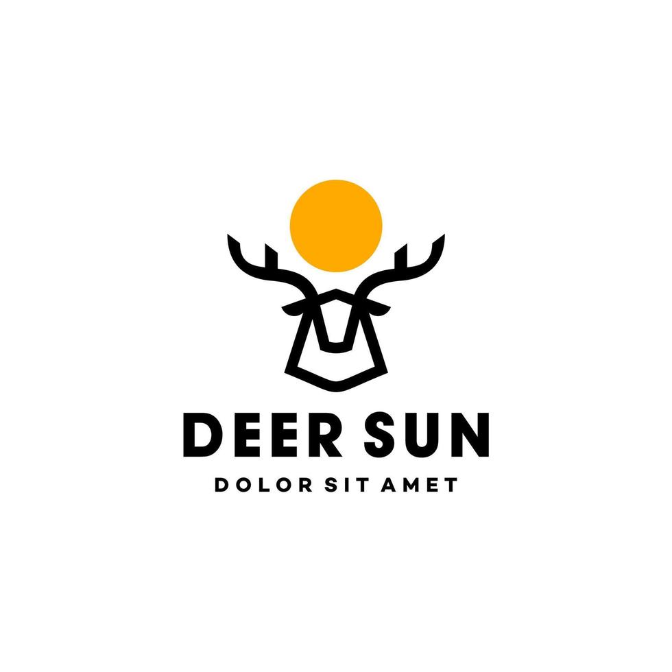 hert en zon lijn logo icoon vector ontwerp, meetkundig buck met hert of toeter