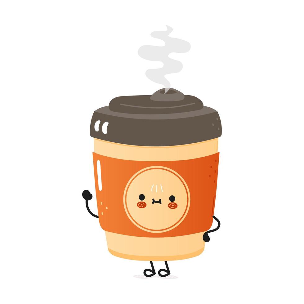 schattig grappig kop van koffie golvend hand- karakter. vector hand- getrokken tekenfilm kawaii karakter illustratie icoon. geïsoleerd Aan wit achtergrond. kop van koffie karakter concept