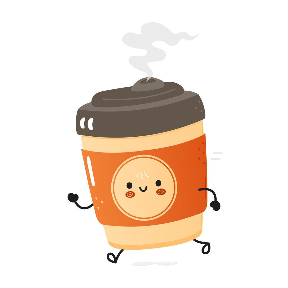 schattig grappig rennen kop van koffie. vector hand- getrokken tekenfilm kawaii karakter illustratie icoon. geïsoleerd Aan wit achtergrond. rennen kop van koffie concept