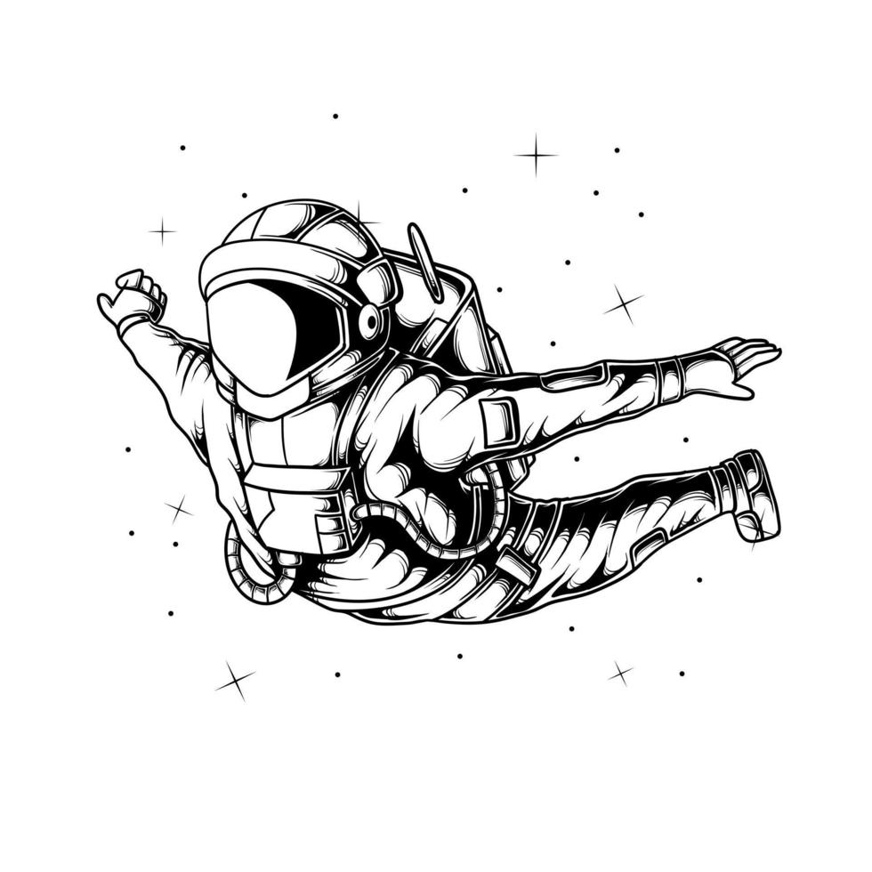 astronaut illustratie vliegend vrij in ruimte kleur karakter vector