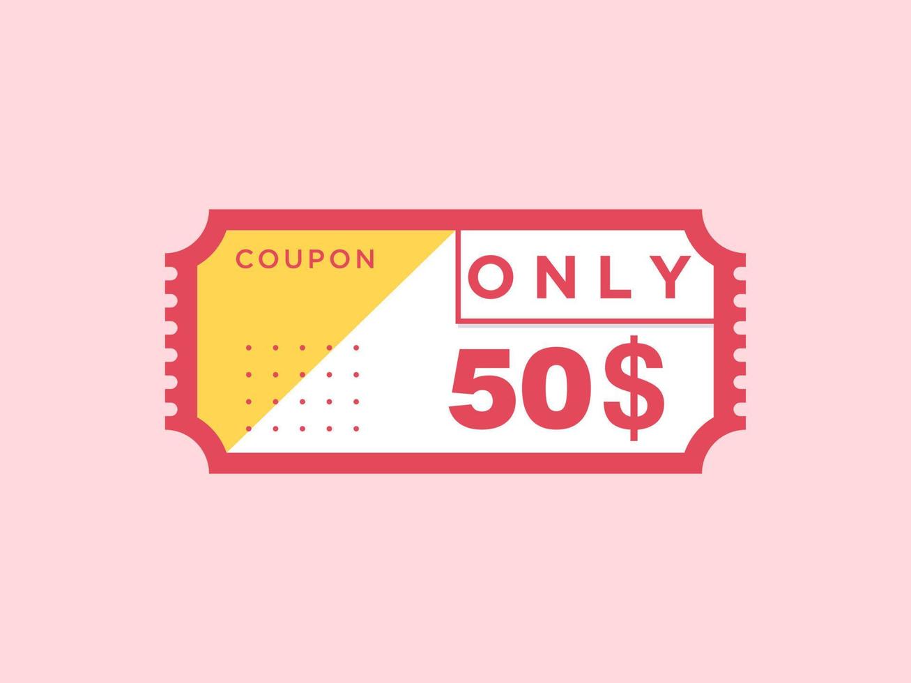 50 dollar enkel en alleen coupon teken of etiket of korting tegoedbon geld besparing label, met coupon vector illustratie zomer aanbod loopt af weekend vakantie