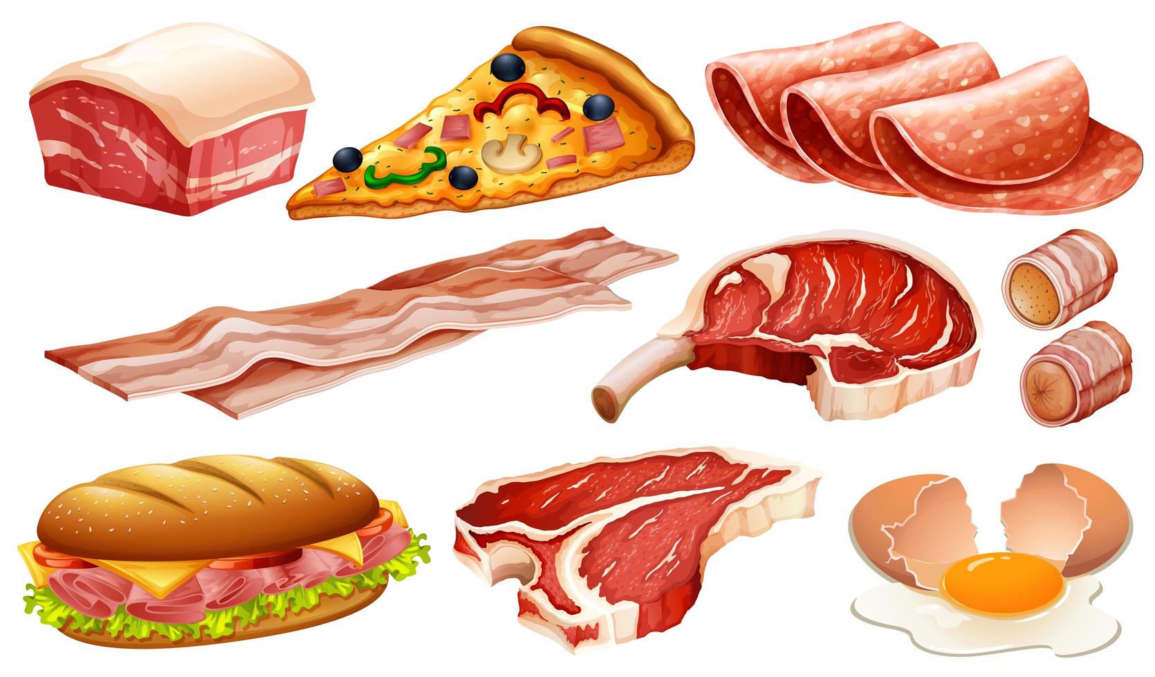 set van verschillende vleesproducten en voedsel vector