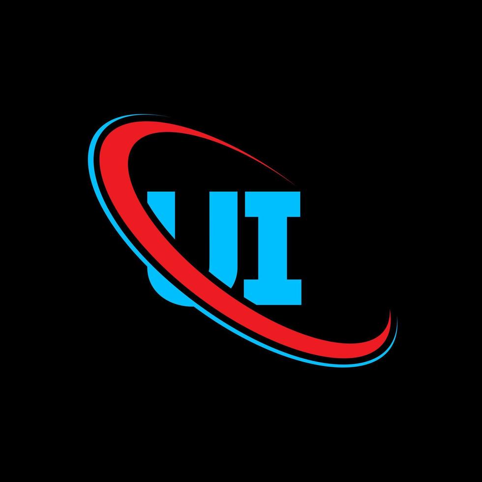 ui logo. ui ontwerp. blauw en rood ui brief. ui brief logo ontwerp. eerste brief ui gekoppeld cirkel hoofdletters monogram logo. vector