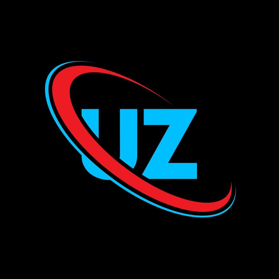 uz logo. uz ontwerp. blauw en rood uz brief. uz brief logo ontwerp. eerste brief uz gekoppeld cirkel hoofdletters monogram logo. vector