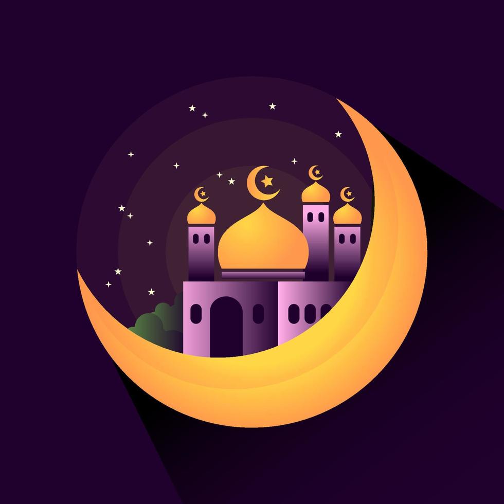 moskee Aan halve maan met sterren illustratie vector