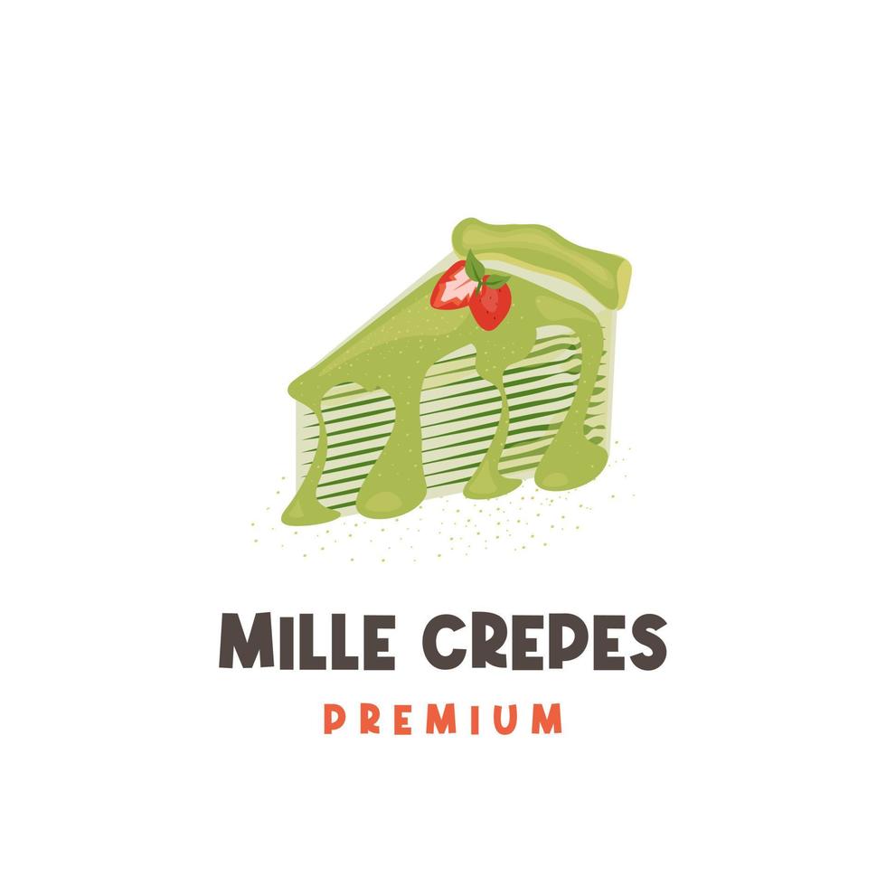 groen matcha gearomatiseerd mille pannenkoeken vector illustratie logo met gesmolten room