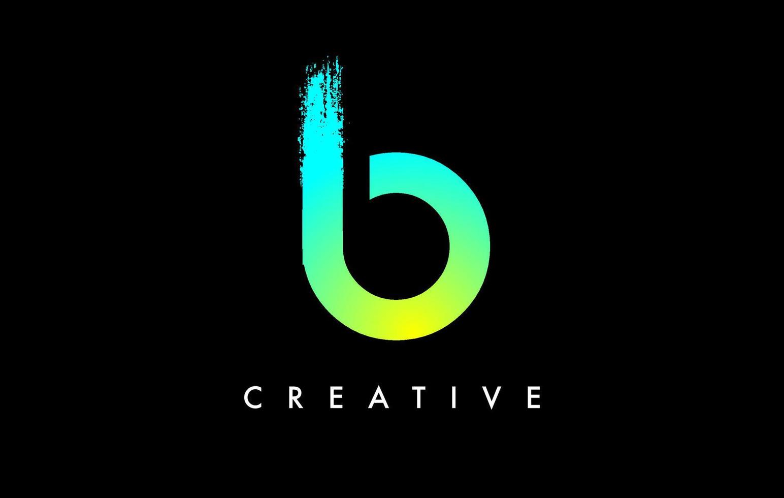 brief b logo icoon ontwerp met afgeronde vorm en artistiek borstel beroerte einde en groen blauw elektrisch kleur vector