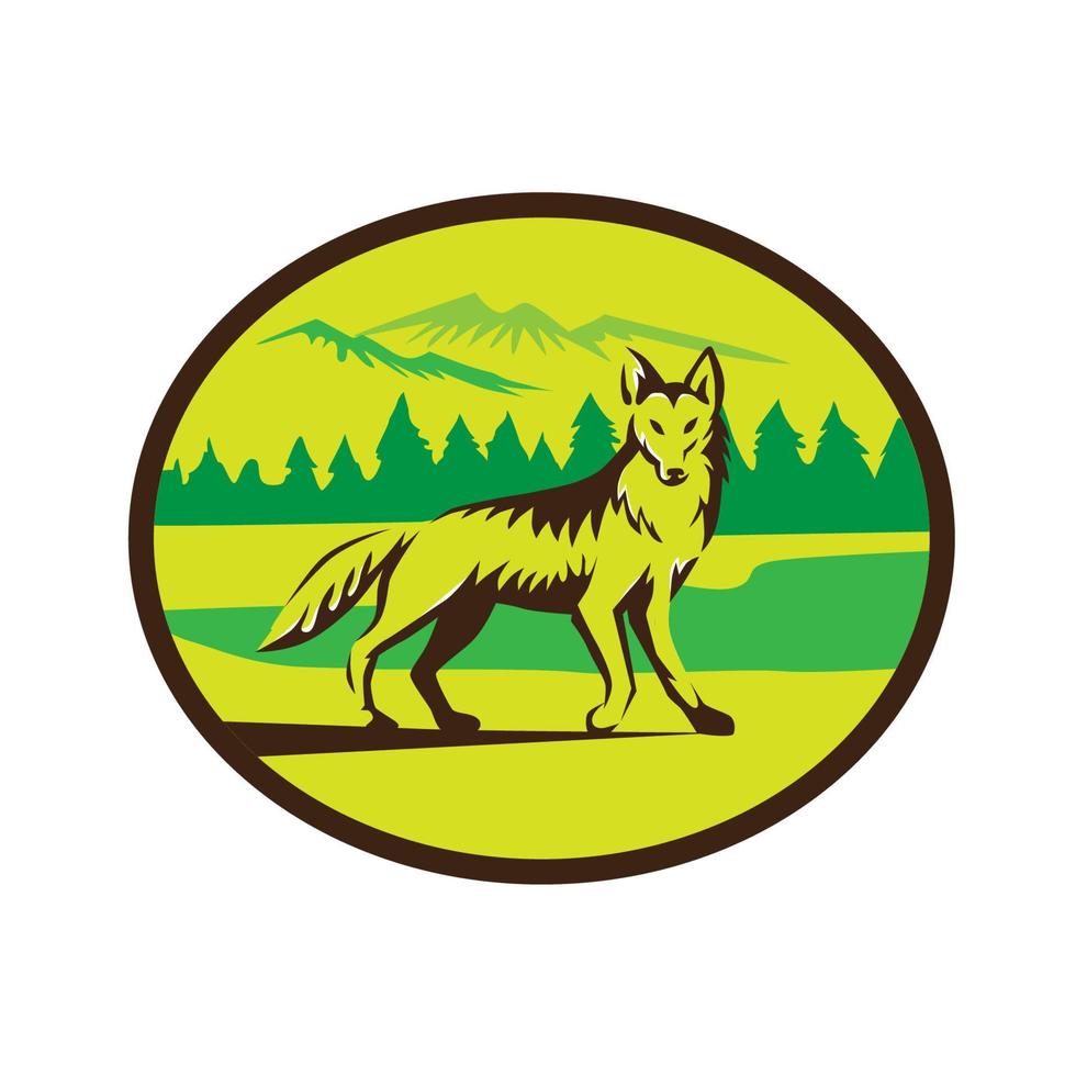 coyote berg landschap ovaal retro vector