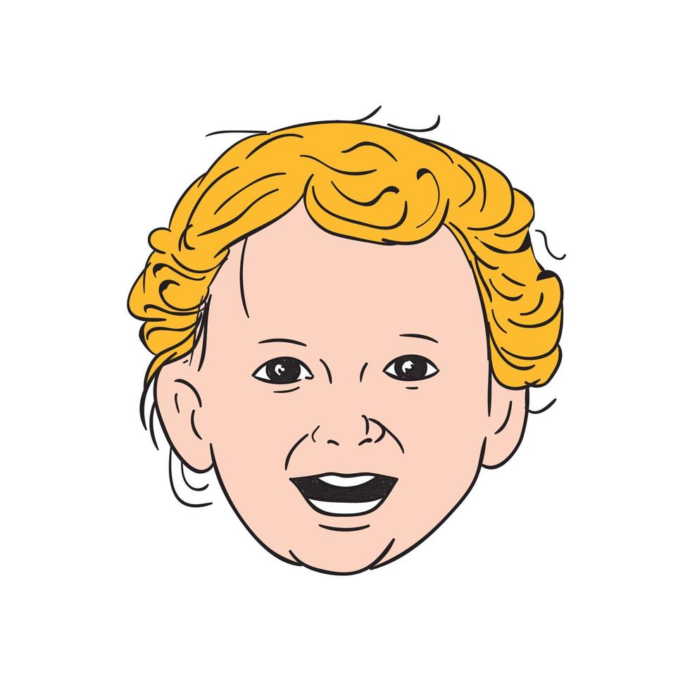 blond Kaukasisch kleuter hoofd glimlachen tekening vector