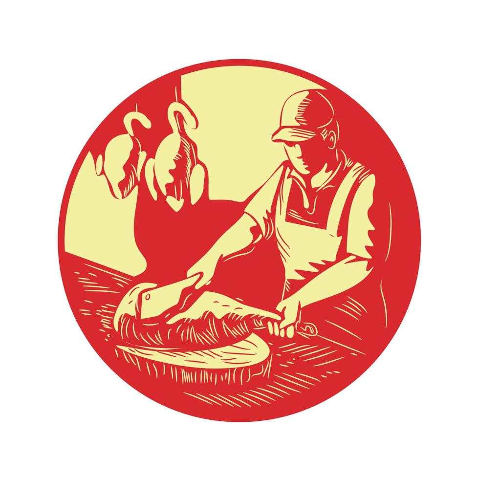 Chinese koken karbonade vlees ovaal cirkel retro vector