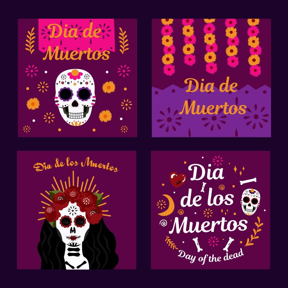 post sociaal media banier van dia de muertos. dag van de dood. ornament met dat schedel en vrouw schedel. vector