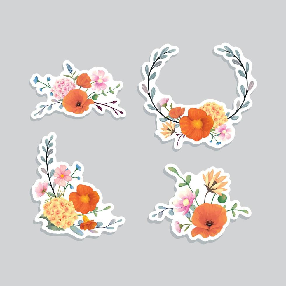 realistisch waterverf bloemen sticker reeks vector