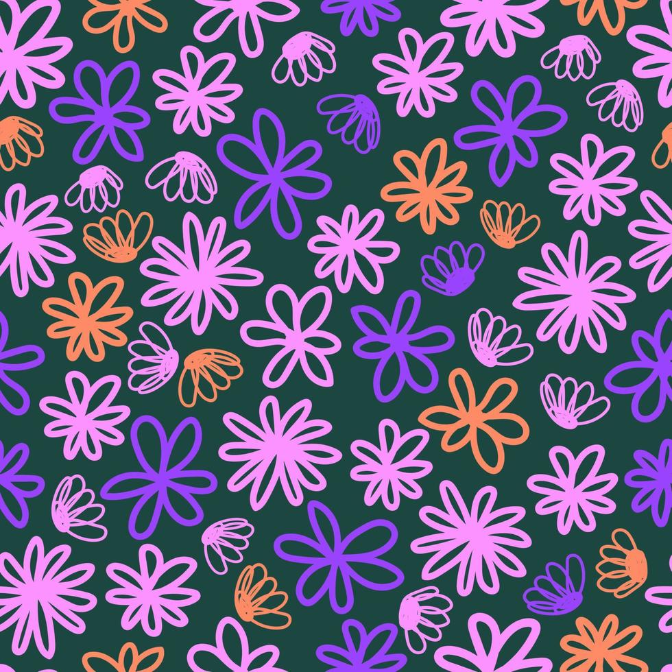 kleurrijk bloemen naadloos patroon. groovy bloemen vector illustratie, hippie stijlvol. grappig veelkleurig afdrukken voor kleding stof, papier, ieder oppervlakte ontwerp.