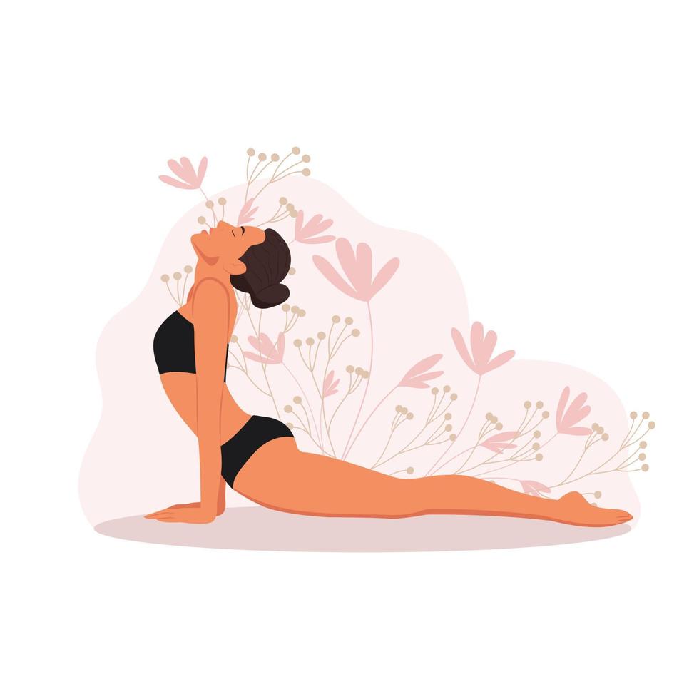 meisje aan het doen yoga, yoga houding vrouw karakters. meditatie opdrachten. vector illustratie