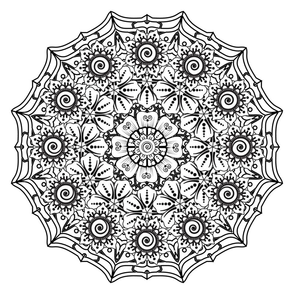 cirkelvormig patroon in de vorm van mandala voor henna, mehndi, tatoeage, decoratie. decoratief ornament in etnische oosterse stijl. kleurboek pagina. vector