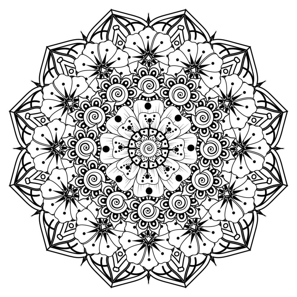 cirkelvormig patroon in de vorm van mandala voor henna, mehndi, tatoeage, decoratie. decoratief ornament in etnische oosterse stijl. kleurboek pagina. vector