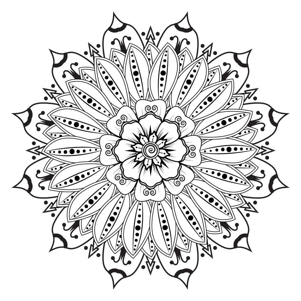 cirkelvormig patroon in de vorm van mandala voor henna, mehndi, tatoeage, decoratie. decoratief ornament in etnische oosterse stijl. kleurboek pagina. vector