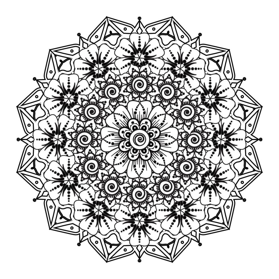 cirkelvormig patroon in de vorm van mandala voor henna, mehndi, tatoeage, decoratie. decoratief ornament in etnische oosterse stijl. kleurboek pagina. vector