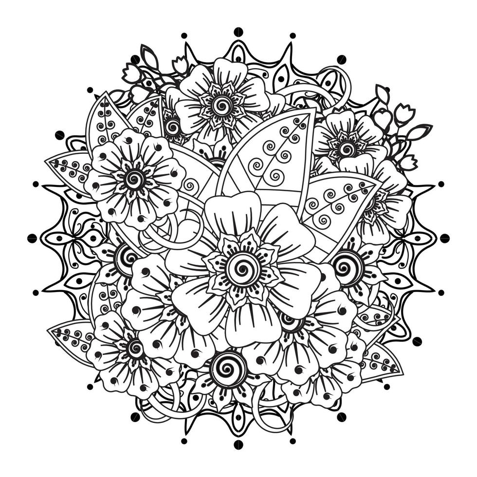 cirkelvormig patroon in de vorm van mandala voor henna, mehndi, tatoeage, decoratie. decoratief ornament in etnische oosterse stijl. kleurboek pagina. vector