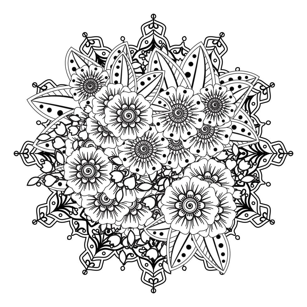 cirkelvormig patroon in de vorm van mandala voor henna, mehndi, tatoeage, decoratie. decoratief ornament in etnische oosterse stijl. kleurboek pagina. vector