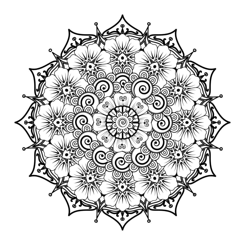 cirkelvormig patroon in de vorm van mandala voor henna, mehndi, tatoeage, decoratie. decoratief ornament in etnische oosterse stijl. kleurboek pagina. vector