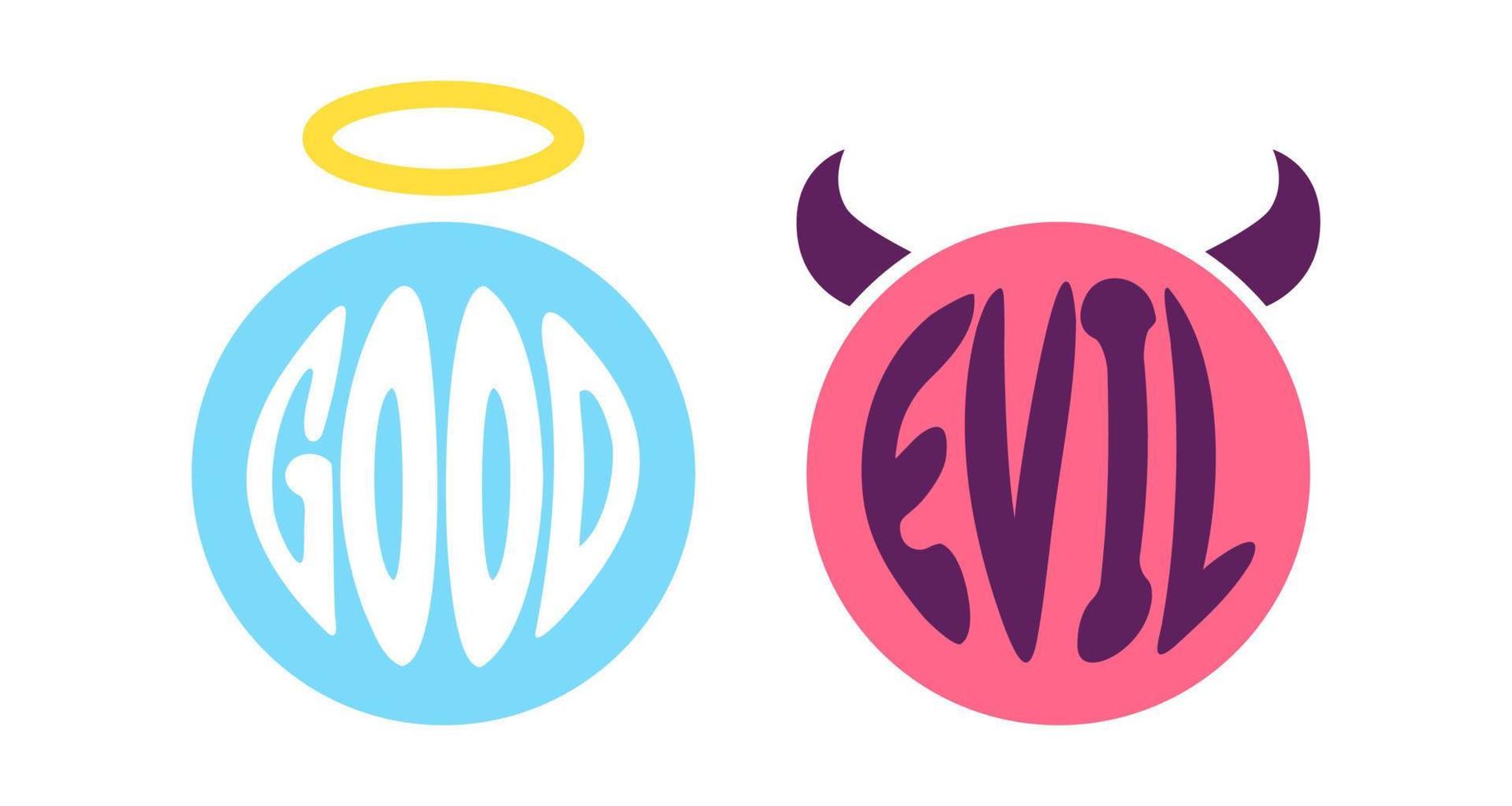 vector reeks emoji van engel en duivel opblazen stijl. vector pictogrammen van positief en negatief gezichten.
