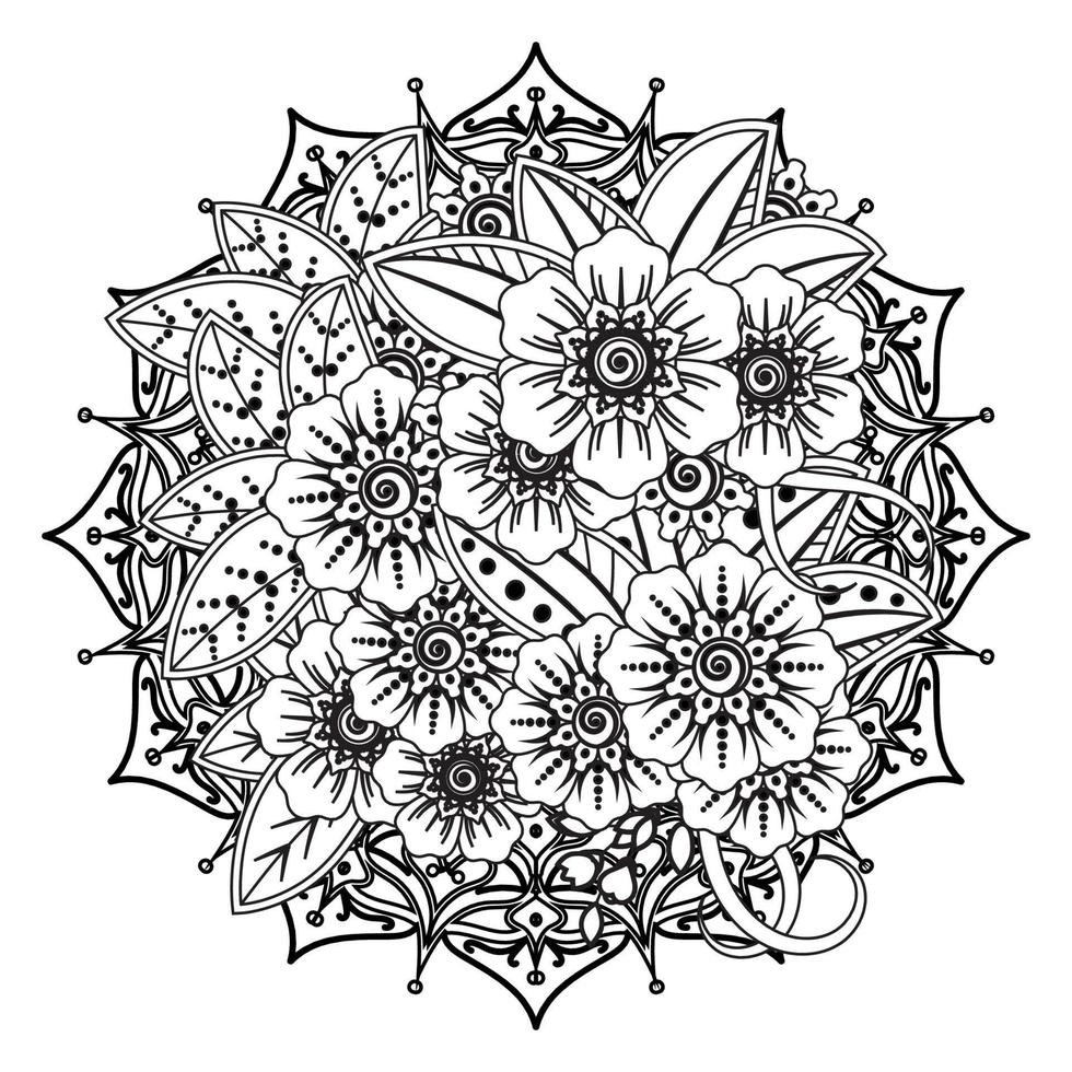 cirkelvormig patroon in de vorm van mandala voor henna, mehndi, tatoeage, decoratie. decoratief ornament in etnische oosterse stijl. kleurboek pagina. vector