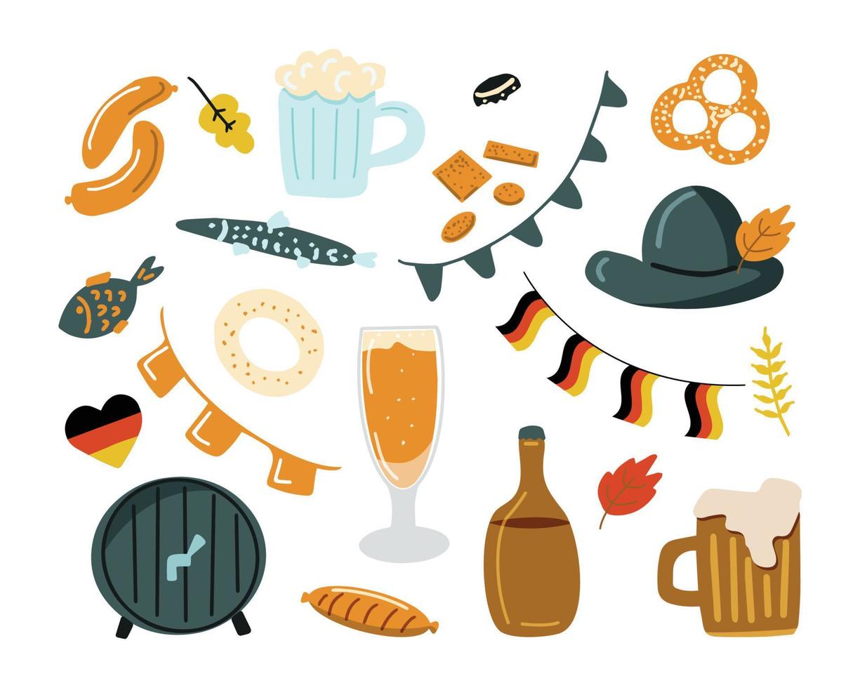 Oktoberfest bier festival tekenfilm pictogrammen ontwerp. traditioneel viering symbolen. tekenfilm vector illustratie geïsoleerd Aan wit achtergrond