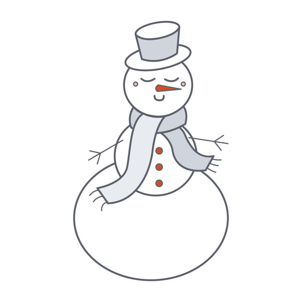 schattig wit sneeuwman met wortel neus- in hoed en warm sjaal. tekenfilm vector illustratie