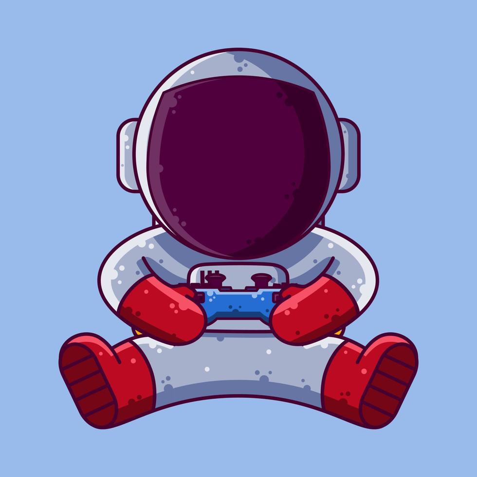 schattig astronaut spelen video spel tekenfilm vector illustratie. tekenfilm stijl icoon of mascotte karakter vector.