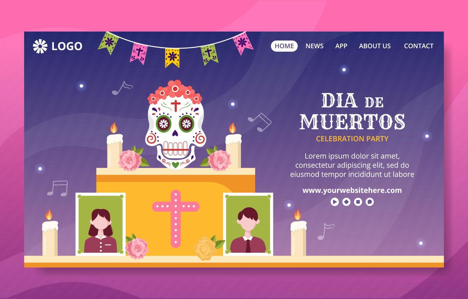 dia de los Muertos of dag van de dood sociaal media landen bladzijde hand- getrokken tekenfilm illustratie vector