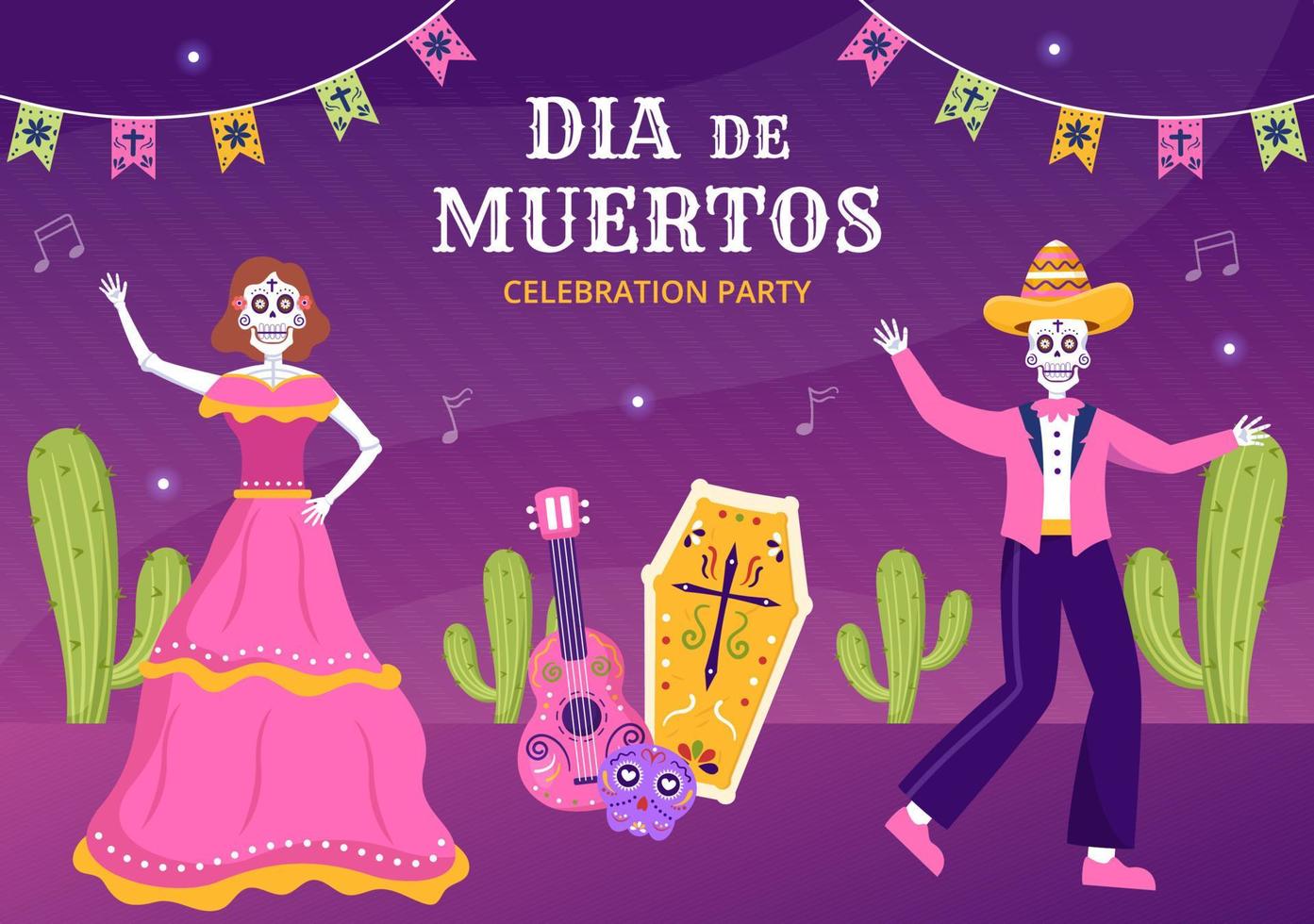 dia de los Muertos of dag van de dood achtergrond sjabloon hand- getrokken tekenfilm illustratie vector