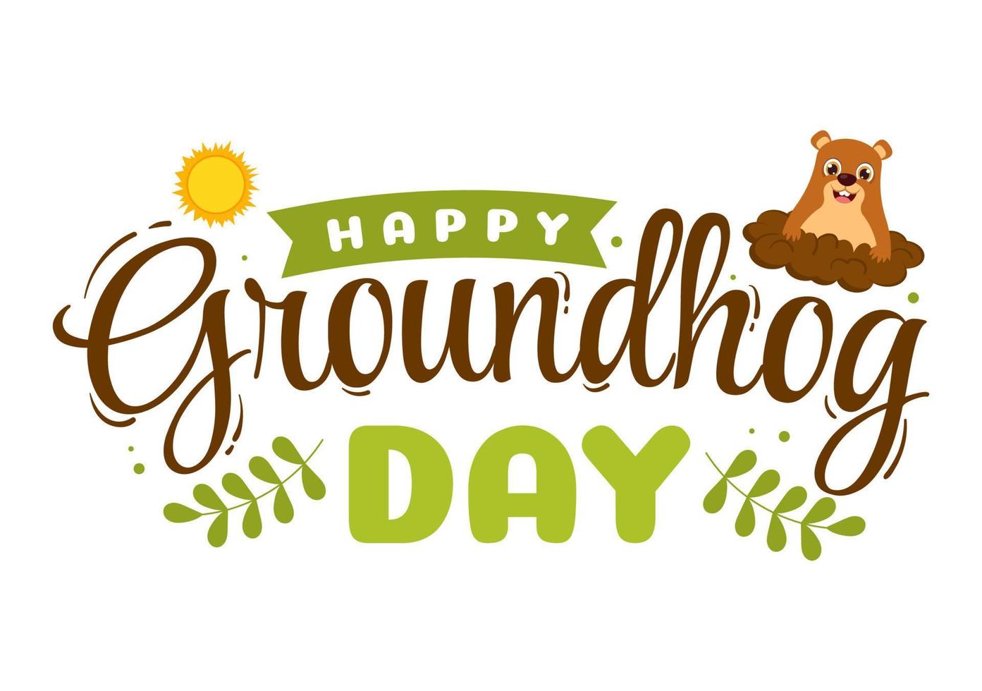 gelukkig groundhog dag Aan februari 2 met schattig marmot karakter en tuin achtergrond sjabloon hand- getrokken tekenfilm vlak illustratie vector