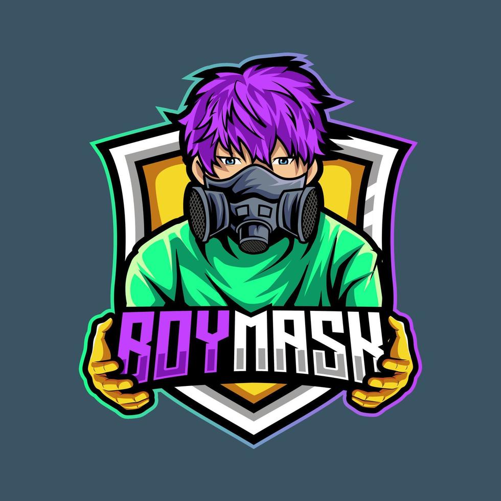 jongen gas- masker mascotte gaming logo vector