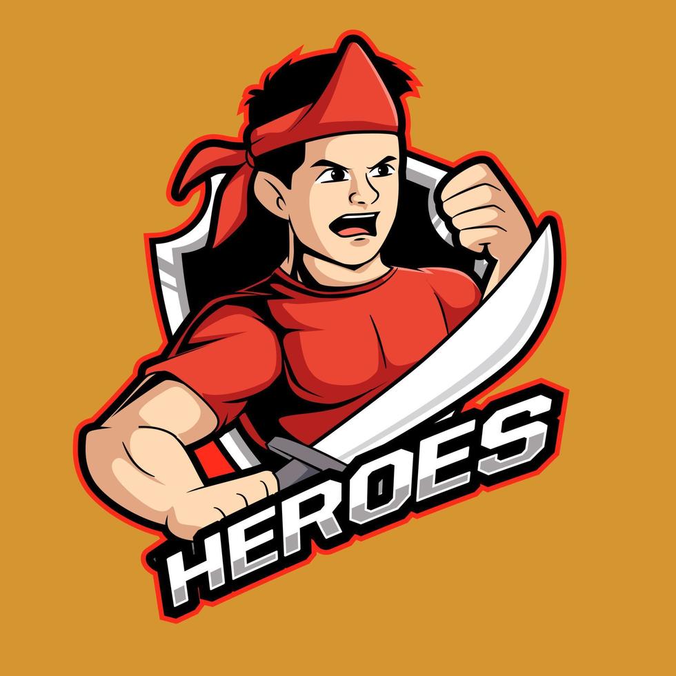 heroes vechter mascotte logo tekenfilm vector illustratie