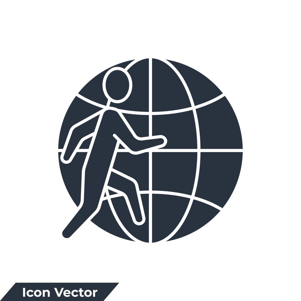 uitbesteding. mensen rennen Aan wereldbol icoon logo vector illustratie. uitbesteden symbool sjabloon voor grafisch en web ontwerp verzameling