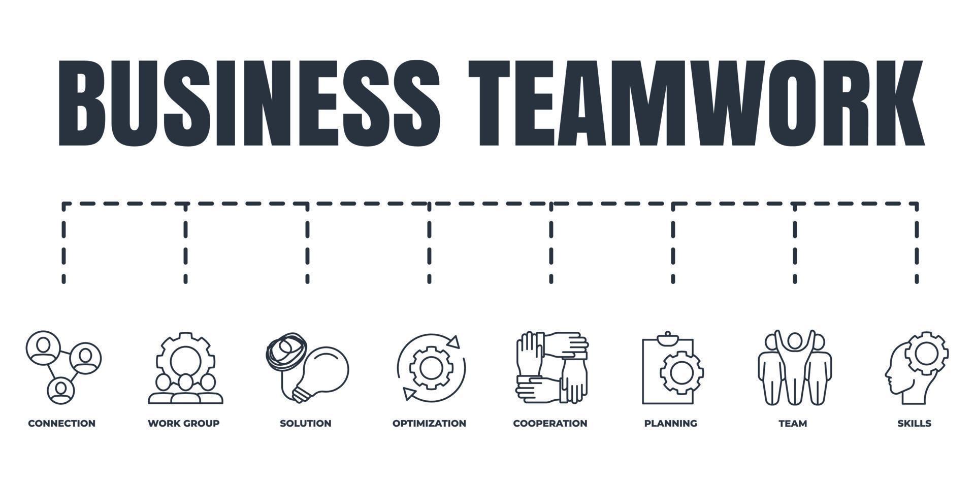 bedrijf samenspel banier web icoon set. team, planning, verbinding, medewerking, vaardigheden, optimalisatie, werk groep, oplossing vector illustratie concept.