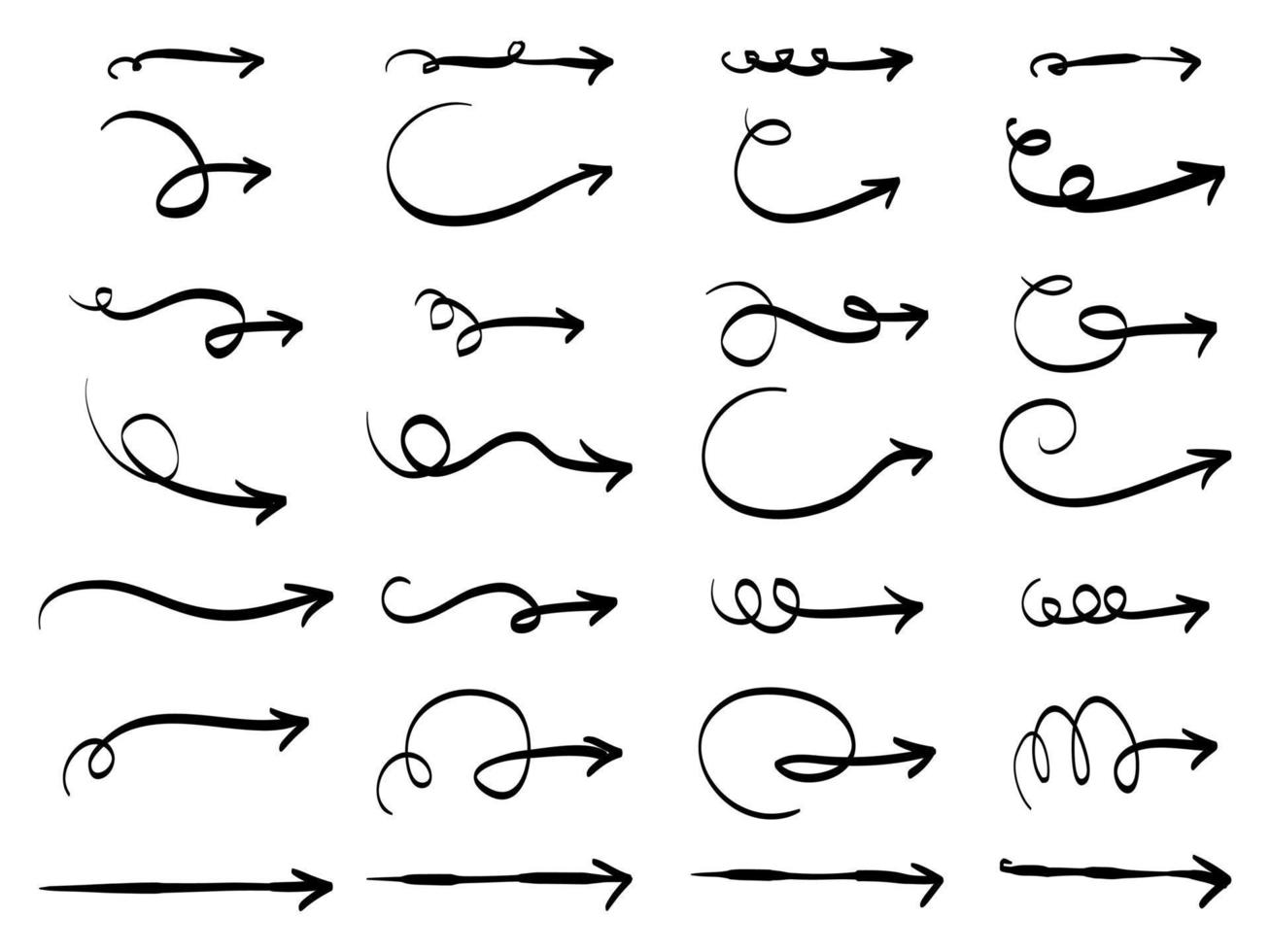 hand- getrokken pijlen pictogrammen set. pijl icoon met divers routebeschrijving. tekening vector illustratie. geïsoleerd Aan een wit achtergrond