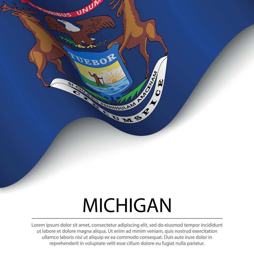 golvend vlag van Michigan is een staat van Verenigde Staten van Amerika Aan wit achtergrond. vector