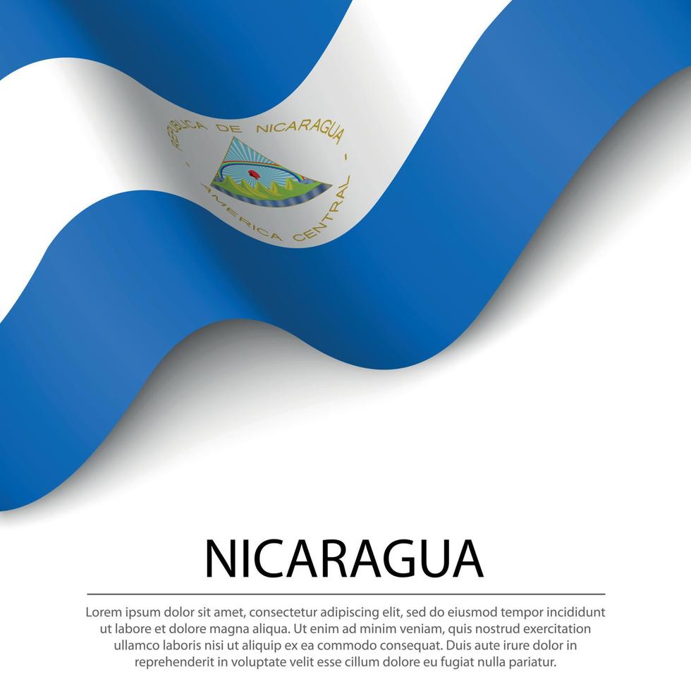 golvend vlag van Nicaragua Aan wit achtergrond. banier of lint t vector