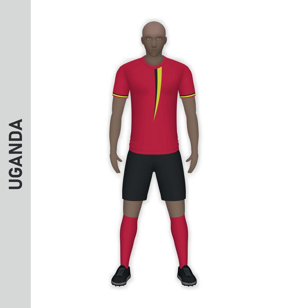 3d realistisch voetbal speler model. Oeganda Amerikaans voetbal team uitrusting temp vector