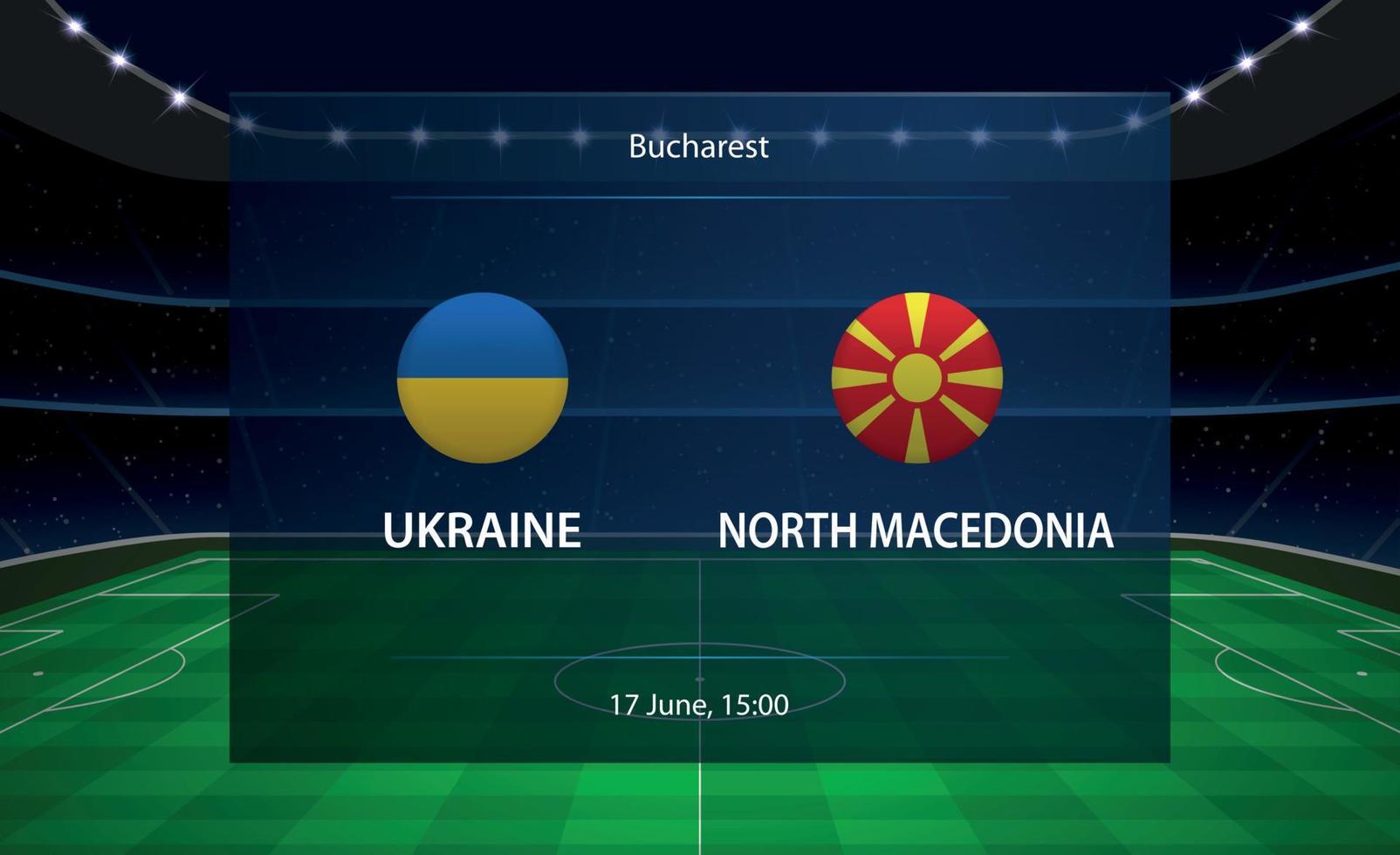 Oekraïne vs noorden Macedonië Amerikaans voetbal scorebord. uitzending Graphi vector