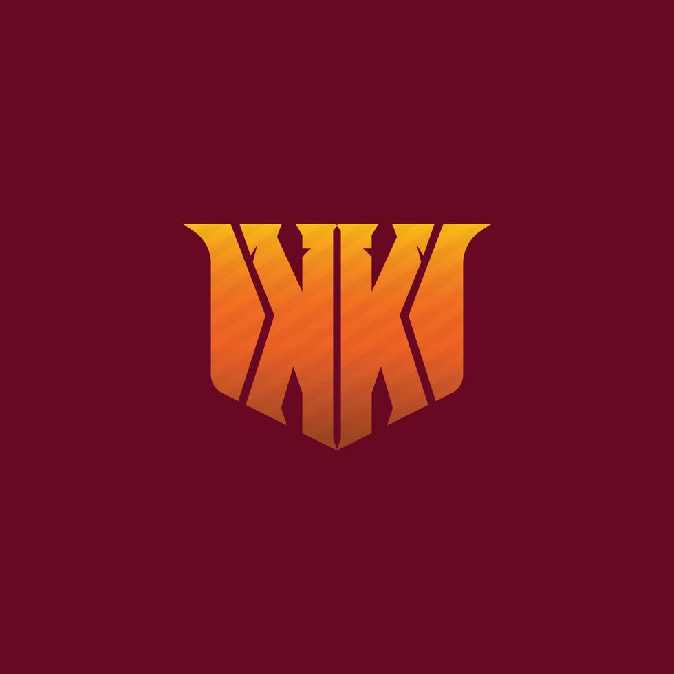 spiegel brief kk met geel oranje effect. logo voor spel, hobby, leger of mode bedrijf . e-sport brief kk logo ontwerp concept sjabloon vector