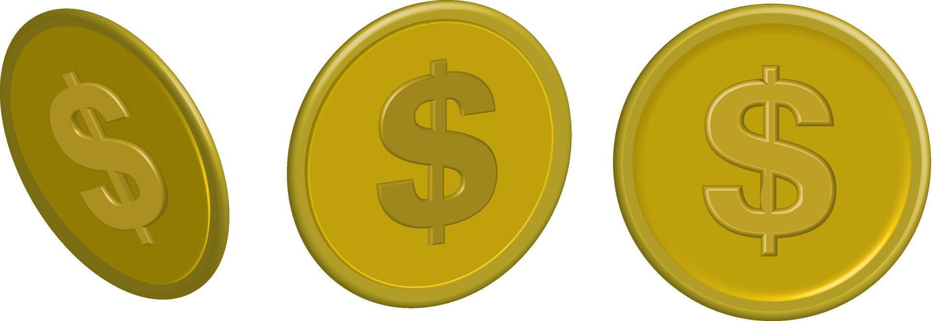 3d reeks dollar munten teken met verschillend positie vector