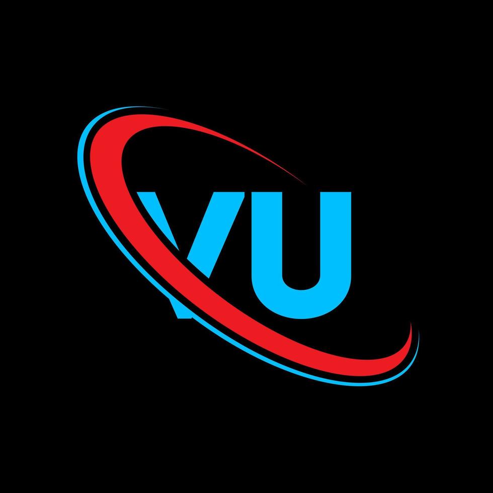 vu logo. vu ontwerp. blauw en rood vu brief. vu brief logo ontwerp. eerste brief vu gekoppeld cirkel hoofdletters monogram logo. vector