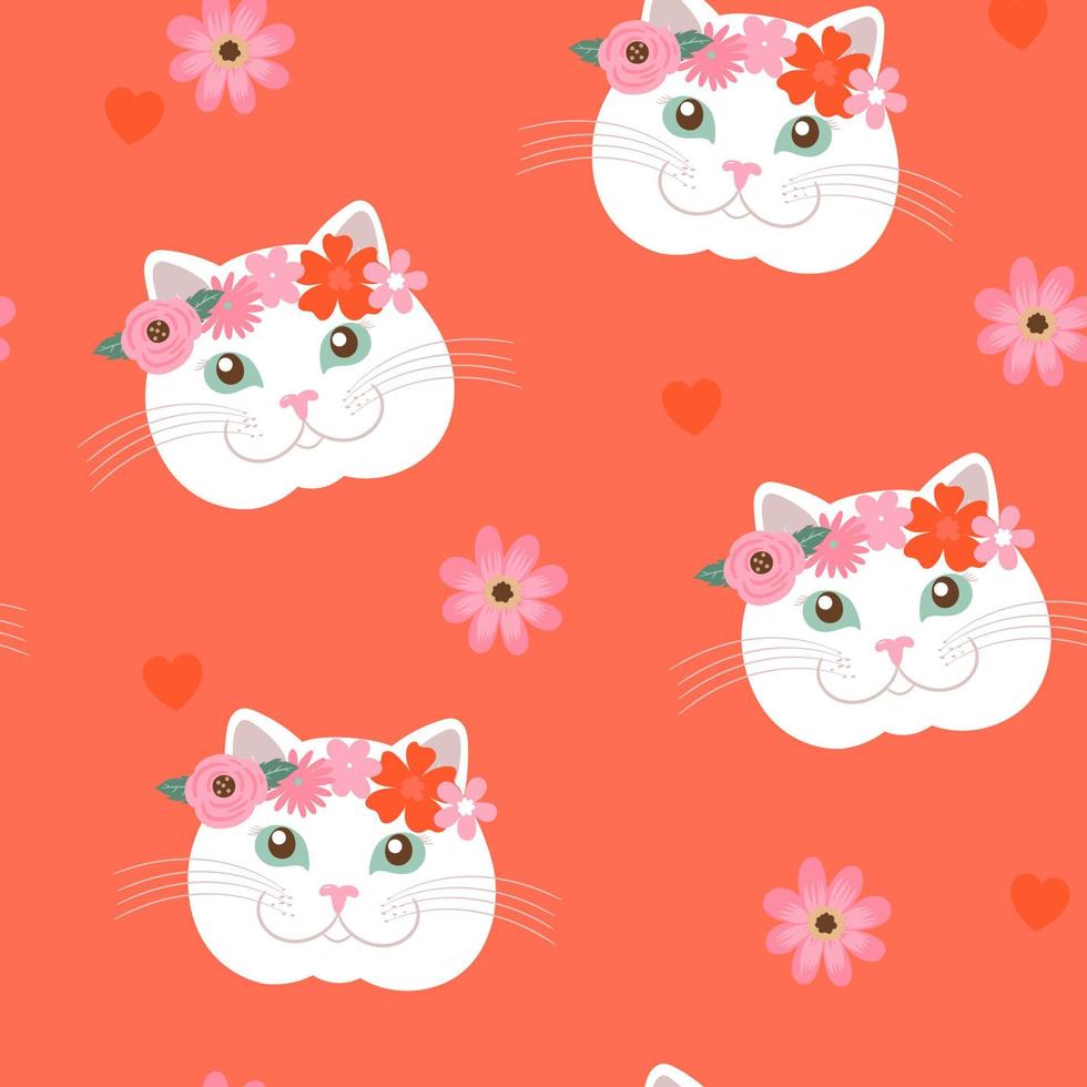 Valentijnsdag dag naadloos patroon met schattig kat gezichten. vector grafiek.