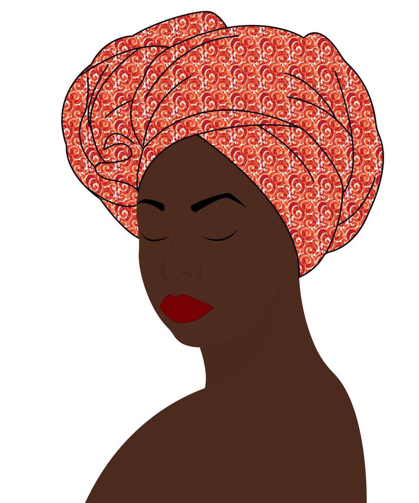 portret van een mooi Afrikaanse vrouw in een tulband. Afrikaanse vrouw met een helder sjaal Aan haar hoofd. keniaans vrouw met kleurrijk sjaal. vector ontwerp voor banier, folder